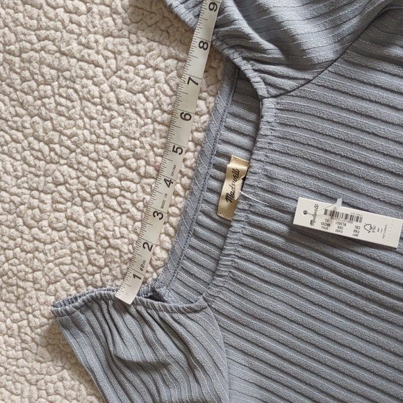 NWT Madewell Size XS Blue Ribbed Slit Sleeve Square Neck Top - Picture 12 of 15
